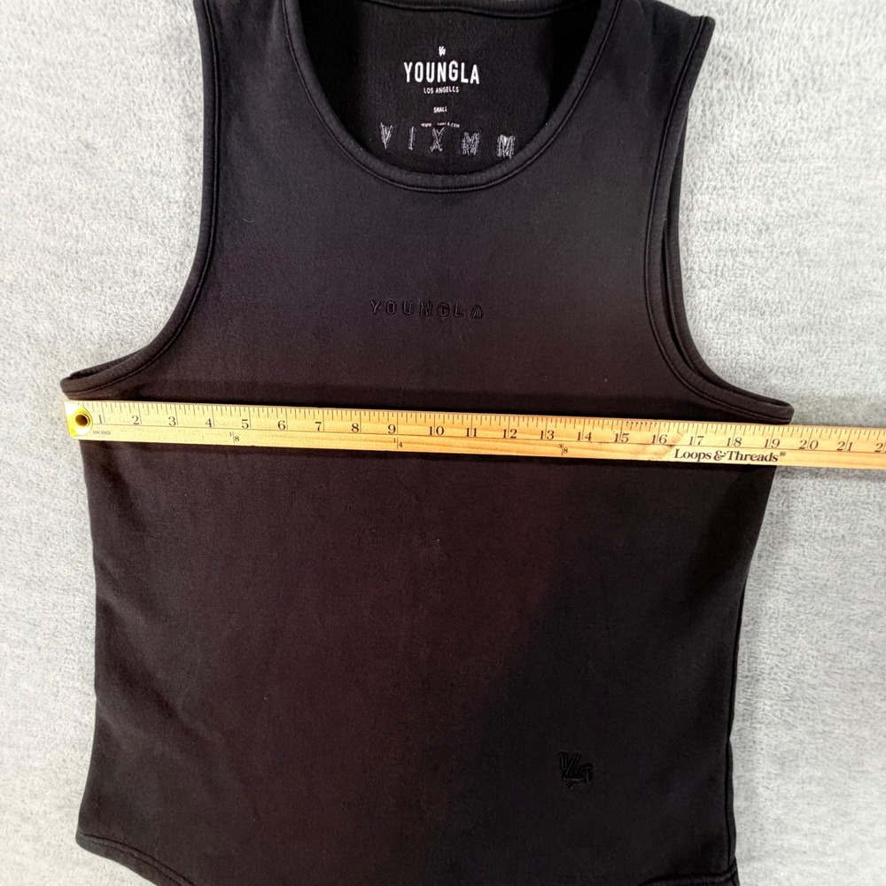 YoungLA 301 Flatboy Heavy Tank Top Mens Small Black Curved Hem Embroidered Logo - Picture 6 of 9